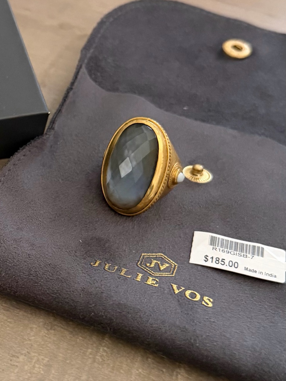 Julie Vos Gold Ring with Blue-Green Stone